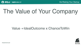De-Risking Your Startup
#saastrannual
The Value of Your Company
Value ∝IdealOutcome x ChanceToWin
 