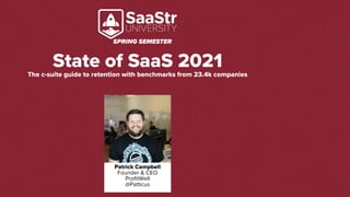 Subscription
Retention in 2021
State of SaaS 2021
The c-suite guide to retention with benchmarks from 23.4k companies
Patrick Campbell
Founder & CEO
ProfitWell
@Patticus
 