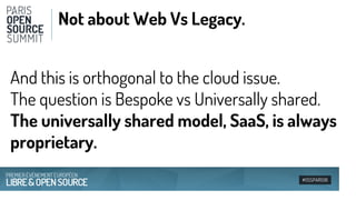 #OSSPARIS16
And this is orthogonal to the cloud issue.
The question is Bespoke vs Universally shared.
The universally shar...