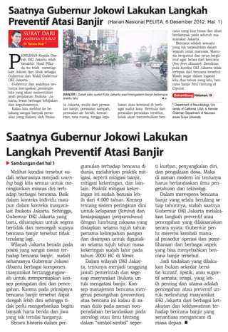 (Saatnya gubernur jokowi lakukan langkah preventif atasi banjir) harian pelita 6 desember 2012 halaman 1