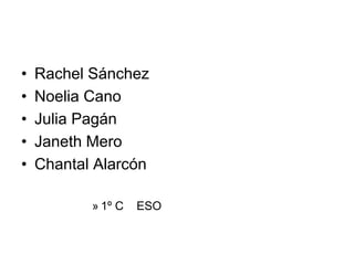 • Rachel Sánchez
• Noelia Cano
• Julia Pagán
• Janeth Mero
• Chantal Alarcón
» 1º C ESO
 