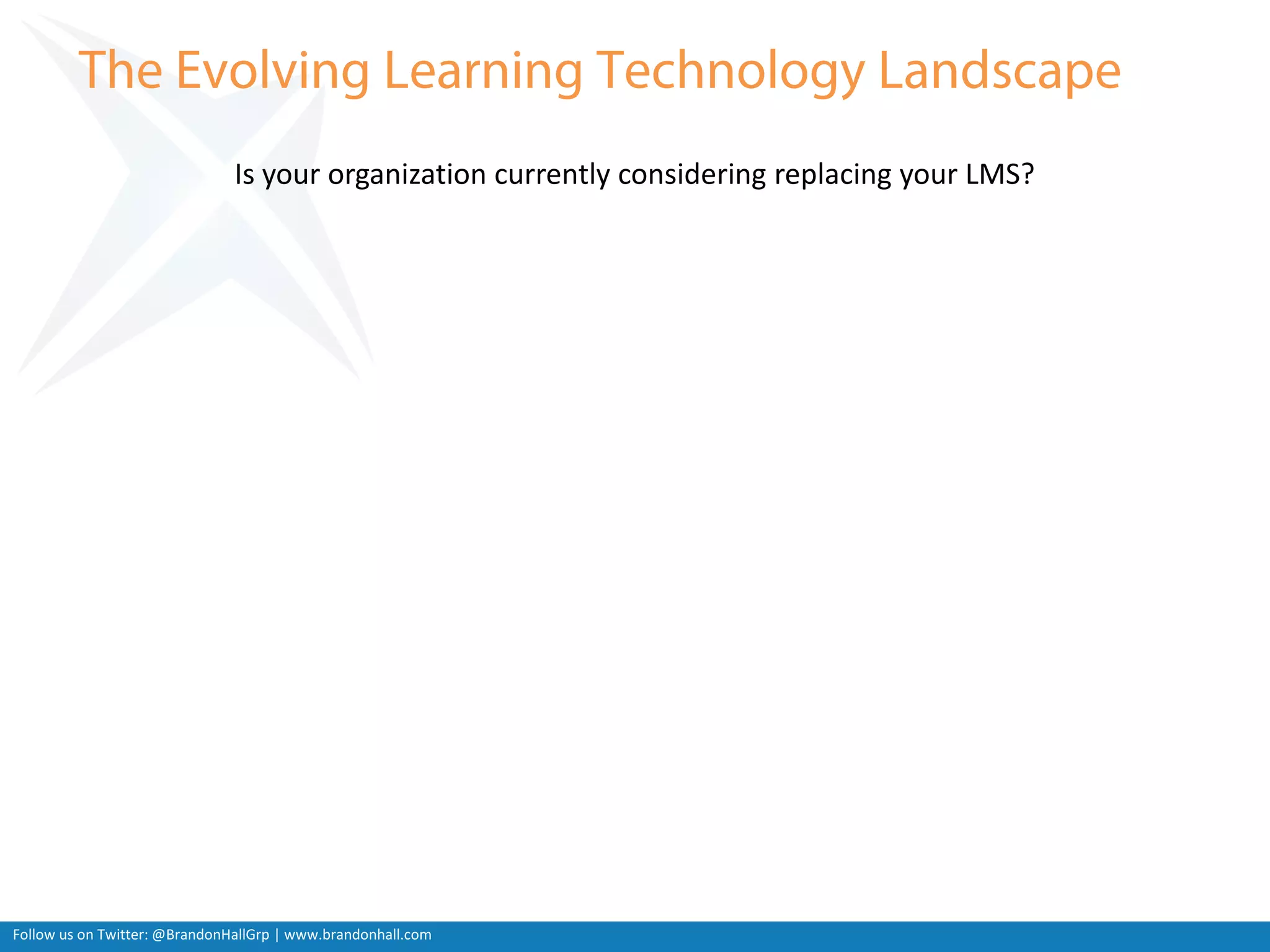 Follow us on Twitter: @BrandonHallGrp | www.brandonhall.com
Is your organization currently considering replacing your LMS?
 