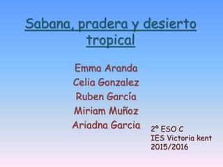 Sabana, pradera y desierto
tropical
Emma Aranda
Celia Gonzalez
Ruben García
Miriam Muñoz
Ariadna Garcia 2º ESO C
IES Victoria kent
2015/2016
 