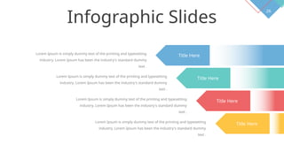 26
Infographic Slides
Title Here
Lorem Ipsum is simply dummy text of the printing and typesetting
industry. Lorem Ipsum has been the industry's standard dummy
text .
Lorem Ipsum is simply dummy text of the printing and typesetting
industry. Lorem Ipsum has been the industry's standard dummy
text .
Title Here
Lorem Ipsum is simply dummy text of the printing and typesetting
industry. Lorem Ipsum has been the industry's standard dummy
text .
Title Here
Lorem Ipsum is simply dummy text of the printing and typesetting
industry. Lorem Ipsum has been the industry's standard dummy
text .
Title Here
 