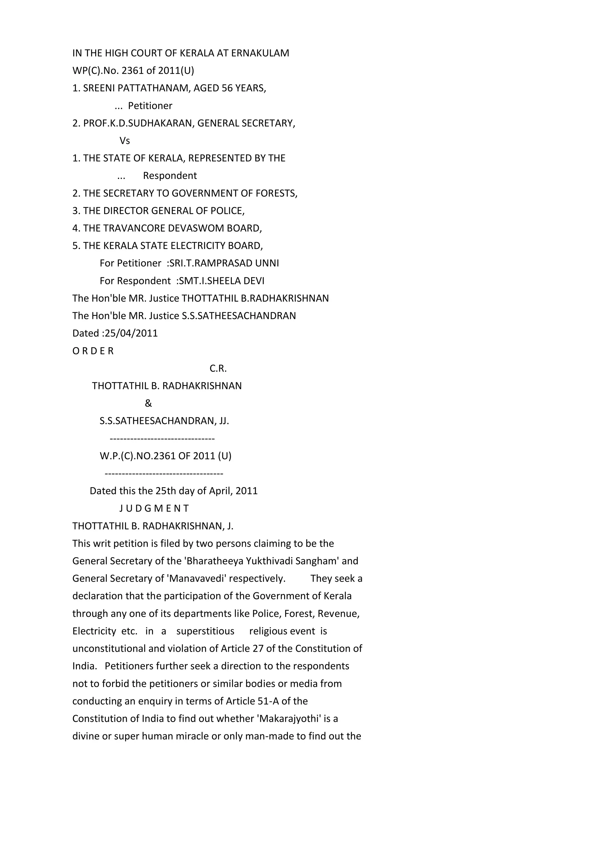 Sabarimala Makarajyothi case 2011 PDF