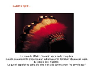 La zona de México, Yucatán viene de la conquista  cuando en español le pregunto a un indígena como llamaban ellos a ese lu...