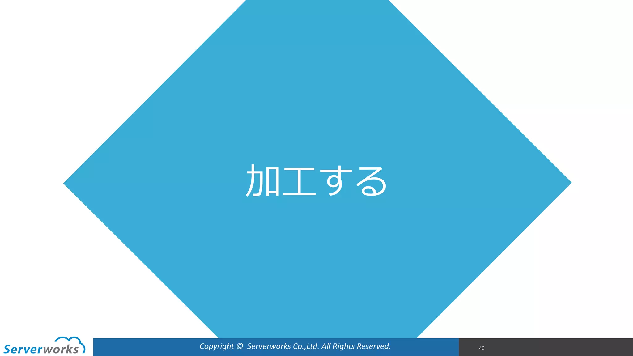 Copyright	
  ©	
  	
  Serverworks	
  Co.,Ltd.	
  All	
  Rights	
  Reserved.	
  
加⼯工する
40
 