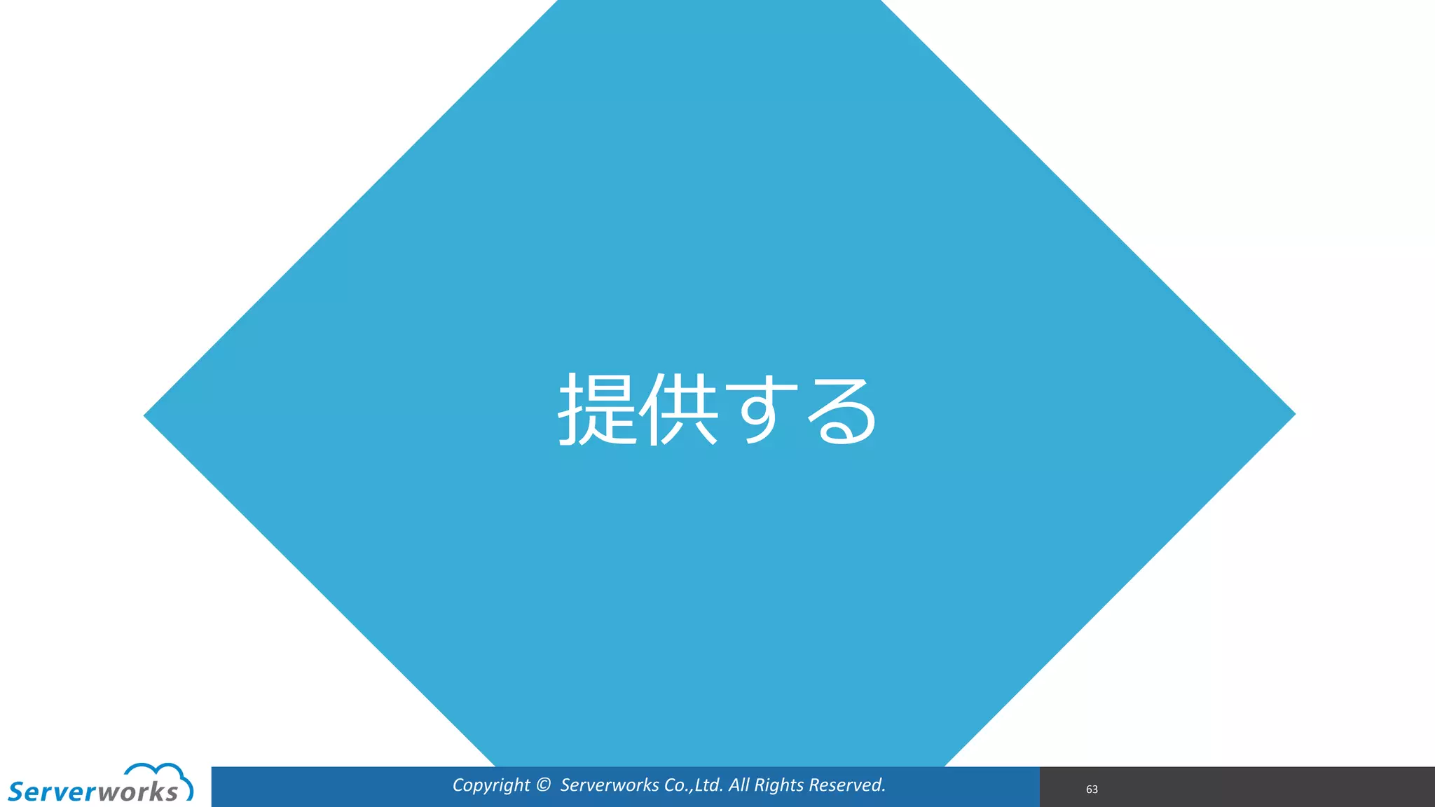 Copyright	
  ©	
  	
  Serverworks	
  Co.,Ltd.	
  All	
  Rights	
  Reserved.	
  
提供する
63
 