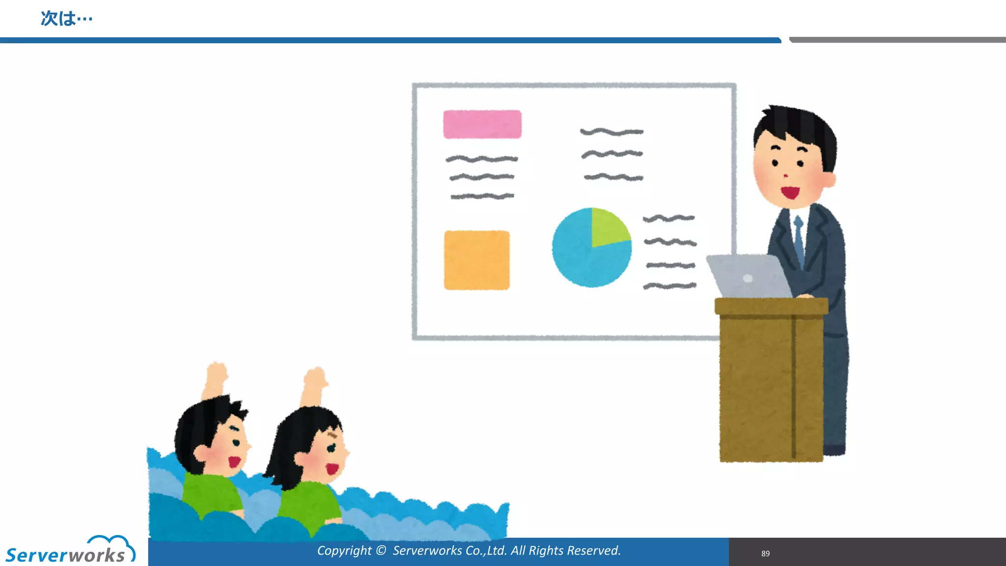 Copyright	
  ©	
  	
  Serverworks	
  Co.,Ltd.	
  All	
  Rights	
  Reserved.	
  
次は…
89
 