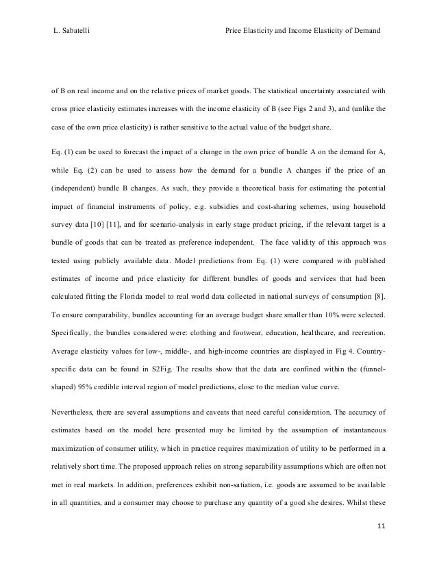 Sabatelli Relationship Between The Uncompensated Price Elasticity And