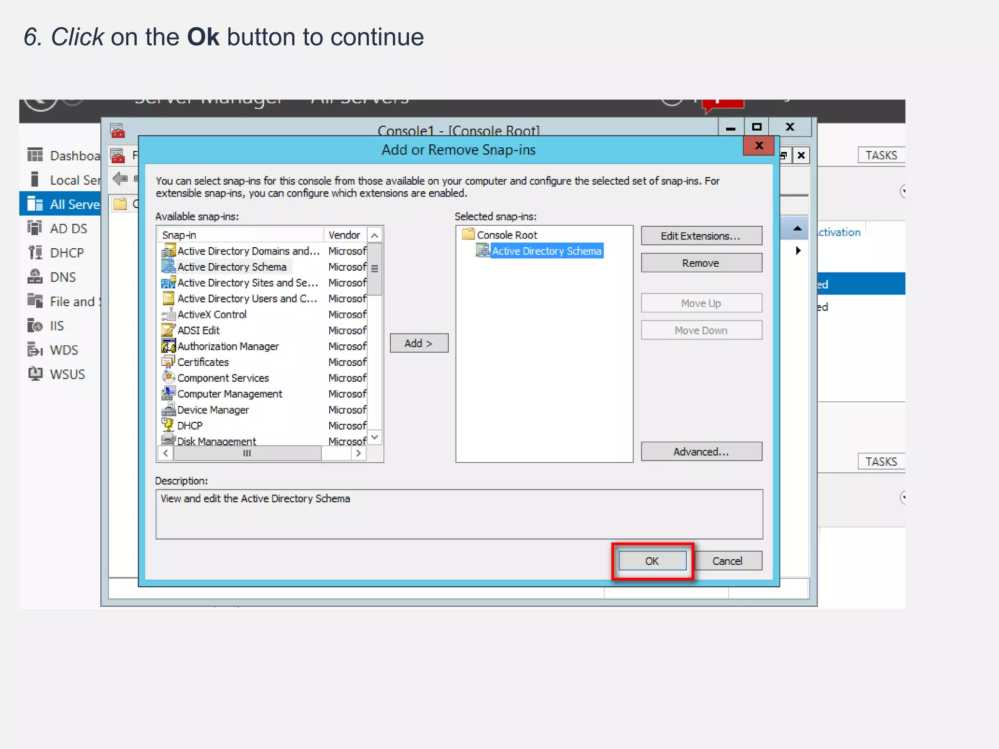 6. Click on the Ok button to continue
 