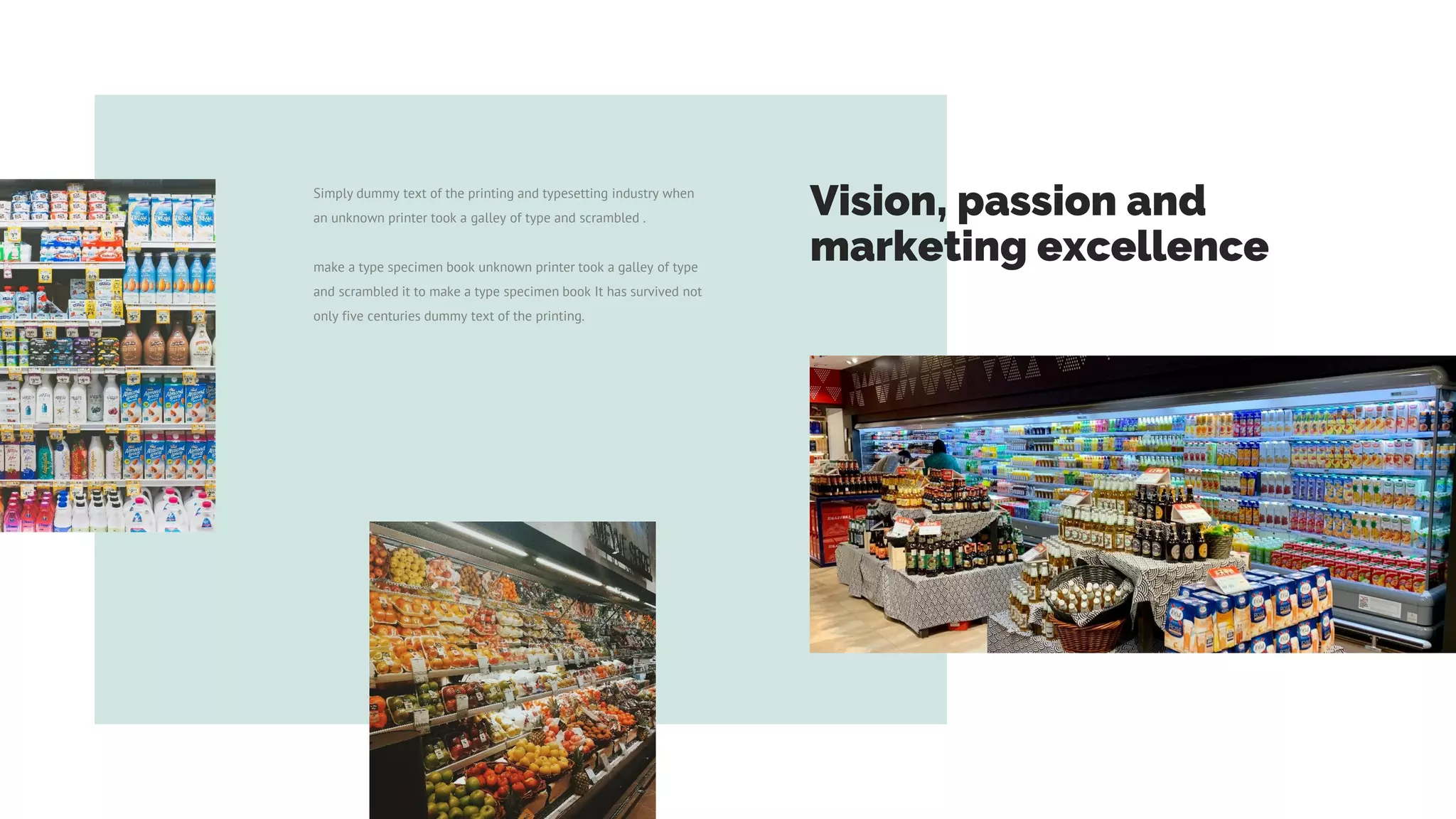 Simply dummy text of the printing and typesetting industry when
an unknown printer took a galley of type and scrambled .
make a type specimen book unknown printer took a galley of type
and scrambled it to make a type specimen book It has survived not
only five centuries dummy text of the printing.
Vision, passion and
marketing excellence
 