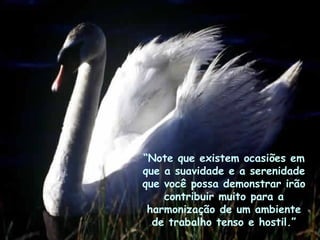 “Note que existem ocasiões em
que a suavidade e a serenidade
que você possa demonstrar irão
contribuir muito para a
harmonização de um ambiente
de trabalho tenso e hostil.”
 