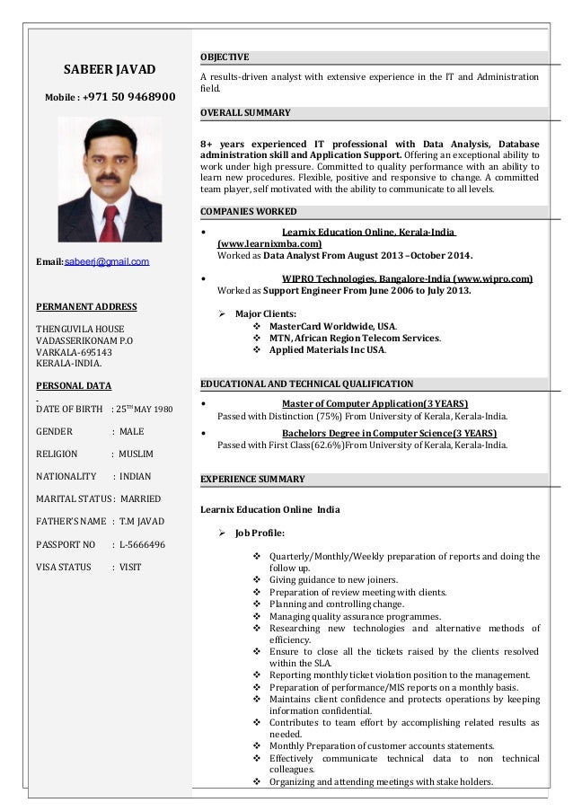 sabeer 8 yrs of experience it support engineer cv 1 638