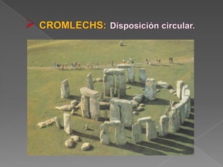 PROCESOS Y PARADIGMASEn los siglos pasados los arquitectos se ocupaban no sólo de diseñar los edificios sino que también diseñaban plazas, alamedas y parques.La trilogía de construcciones megalíticas del Paleolítico son:MENHIRES: Son megalitos (piedras grandes) erguidos en el paisaje.MENHIR