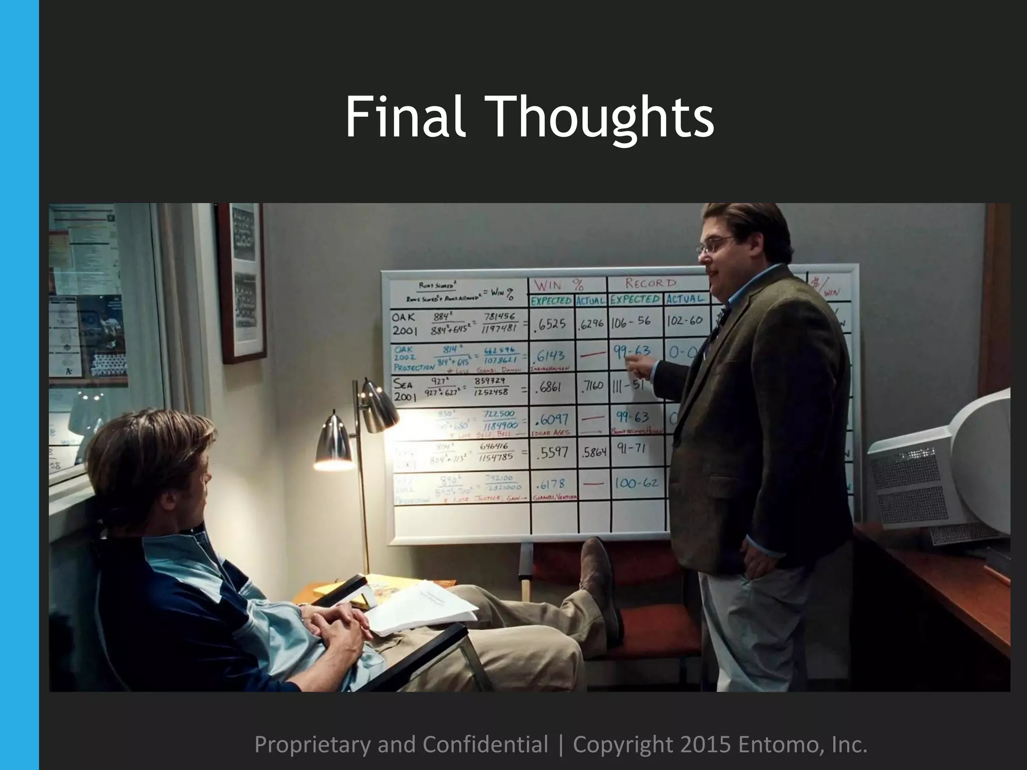 Final Thoughts
Proprietary and Confidential | Copyright 2015 Entomo, Inc.
 