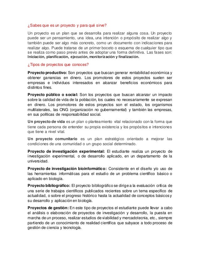 Sabes que es un proyecto y para qué sirve