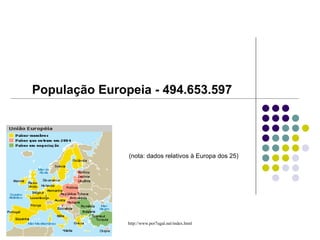 População Europeia -   494.653.597   (nota: dados relativos à Europa dos 25) 