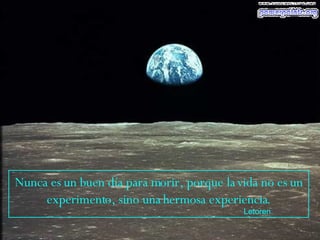 Nunca es un buen día para morir, porque la vida no es un experimento, sino una hermosa experiencia. Letoren. 