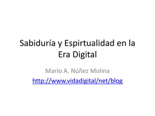 Sabiduría y Espirtualidad en la
          Era Digital
        Mario A. Núñez Molina
   http://www.vidadigital/net/blog
 