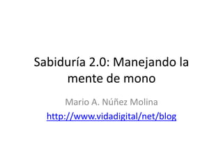 Sabiduría 2.0: Manejando la 
mente de mono 
Mario A. Núñez Molina 
http://www.vidadigital/net/blog 
 