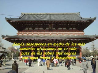 Jamás desesperes en medio de las más  sombrías aflicciones de tu vida,  pues de las nubes mas negras  cae agua limpia y fecundante. 