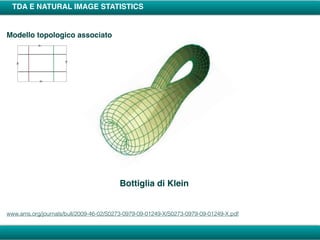 TDA E NATURAL IMAGE STATISTICS
Modello topologico associato
www.ams.org/journals/bull/2009-46-02/S0273-0979-09-01249-X/S0273-0979-09-01249-X.pdf
Bottiglia di Klein
 