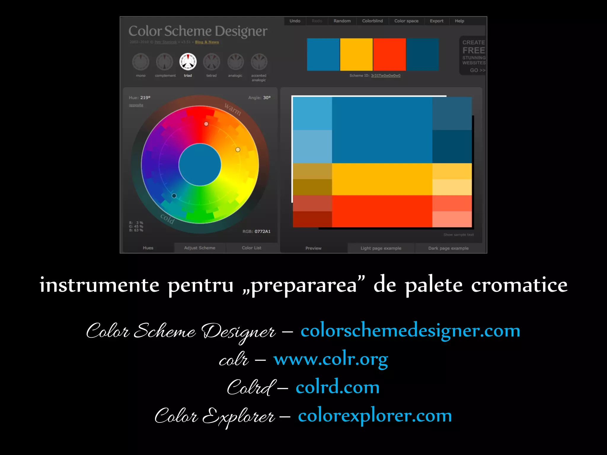 Dr.Sabin-CorneliuBuraga–www.purl.org/net/busaco
„roata” culorilor pentru Web
culori caldeculori reci
armonie cromatică
redarea plăcută a elementelor de interesestetică vizuală
 