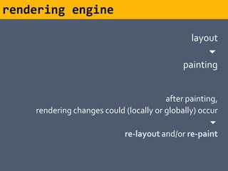 rendering engine

                                               layout
                                                   
                                             painting


                                        after painting,
    rendering changes could (locally or globally) occur
                                                     
                           re-layout and/or re-paint
 