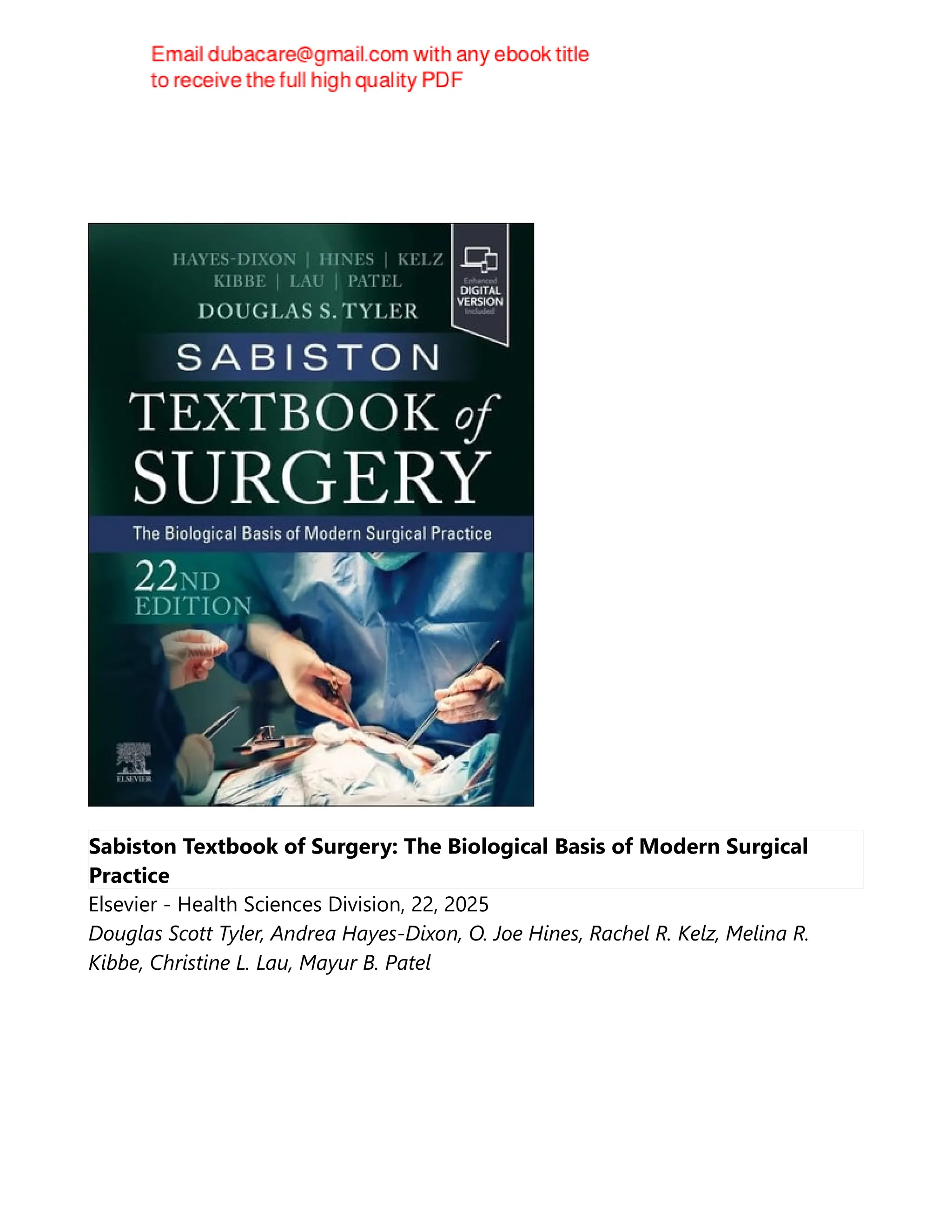 Sabiston Textbook of Surgery 22nd Edition Douglas Scott Tyler | PDF