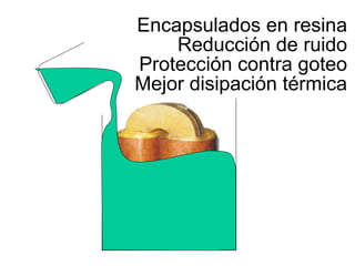 Encapsulados en resina
    Reducción de ruido
Protección contra goteo
Mejor disipación térmica
 