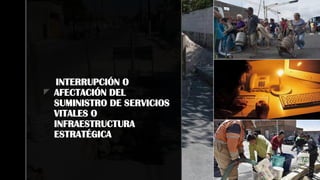 zz
INTERRUPCIÓN O
AFECTACIÓN DEL
SUMINISTRO DE SERVICIOS
VITALES O
INFRAESTRUCTURA
ESTRATÉGICA
 