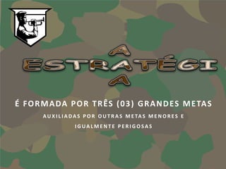 É FO R M A DA P O R T R ÊS ( 0 3 ) G R A N D ES M E TA S
       A U X I L I A D A S P O R O U T R A S M E TA S M E N O R E S E
                     IGUALMENTE PERIGOSAS
 