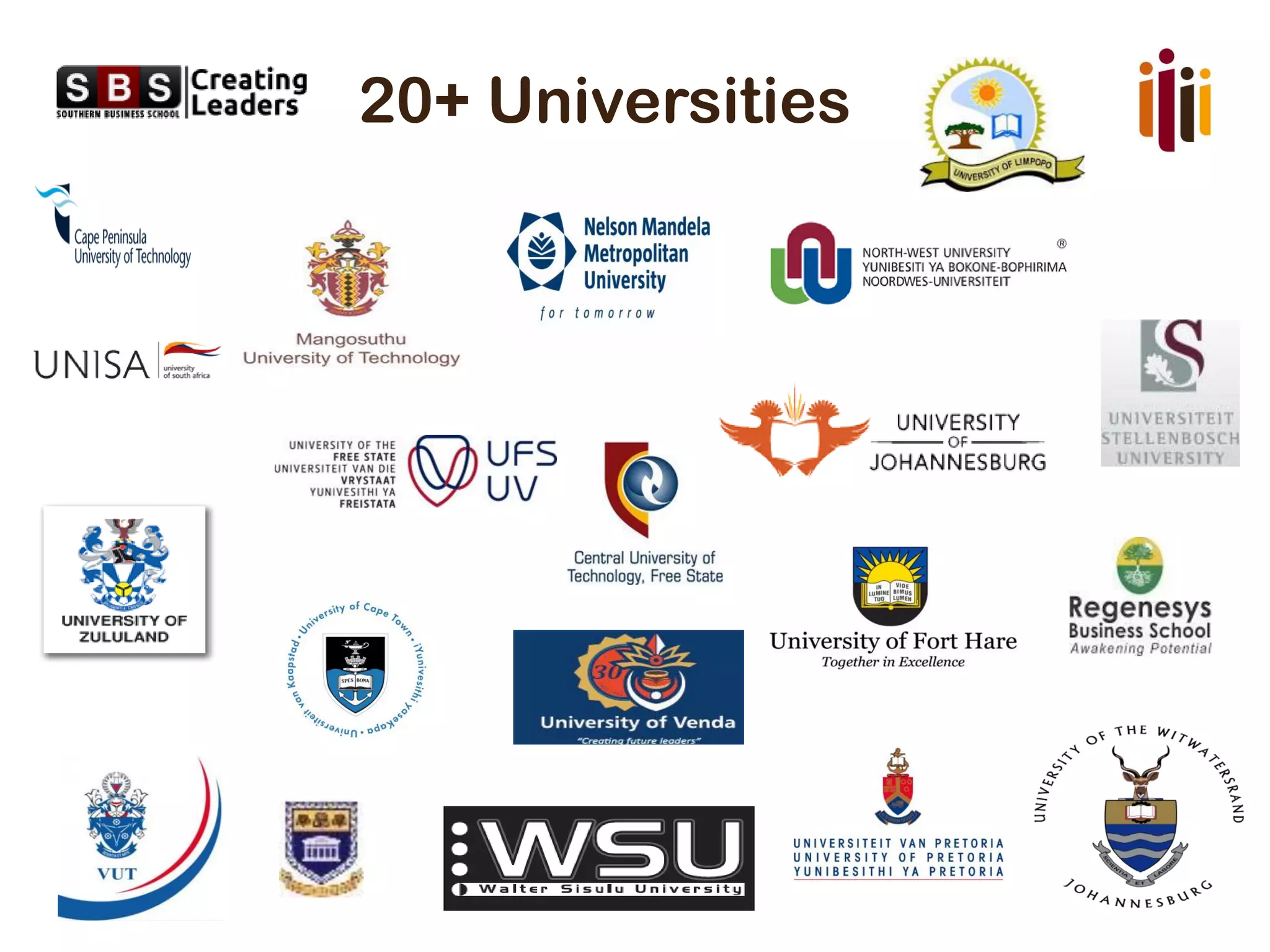 20+ Universities
 