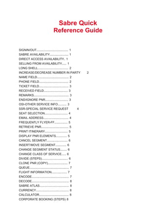 Sabre Notes.pdf Sabre-Quick-REF.pdf Travel GDS commands notes for Sabre and worldspan | PDF