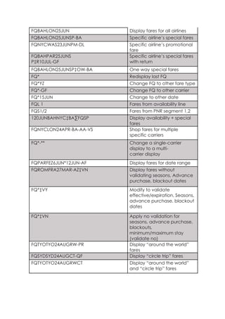 Sabre Notes.pdf Sabre-Quick-REF.pdf Travel GDS commands notes for Sabre and worldspan | PDF