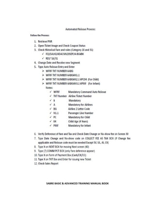 SABRE BASIC & ADVANCED TRAINING MANUAL BOOK
 