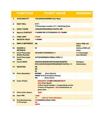 SABRE GDS BASIC RESERVATION AND TICKETING BY MD SHAIFULLAR RABBI | PDF