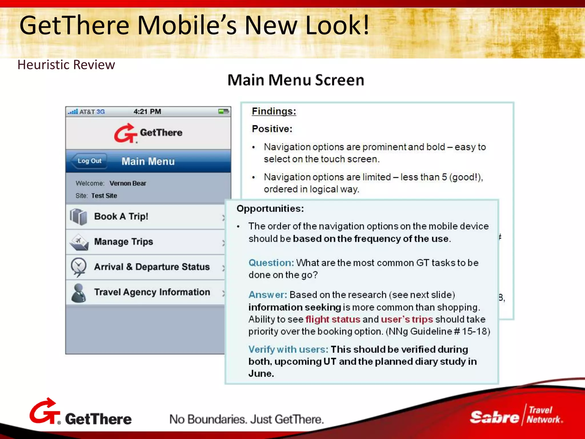 GetThere Mobile’s New Look!
Heuristic Review
 