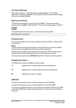 Sabre Example Sabre reservation manual | PDF