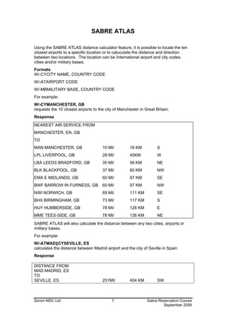 Sabre Code Sabre reservation manual | PDF