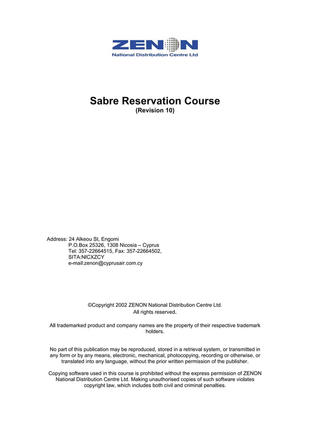Sabre reservation manual PDF