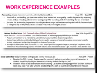 WORK EXPERIENCE EXAMPLES
 