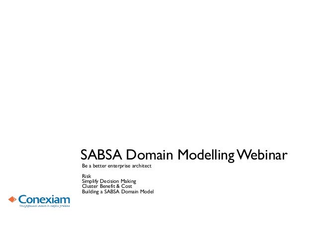 SABSA Domain ModellingWebinar
Be a better enterprise architect
Risk
Simplify Decision Making
Cluster Benefit & Cost
Building a SABSA Domain Model
 