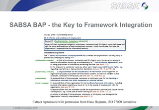  SABSA Foundation 2010 35
SABSA BAP - the Key to Framework Integration
Extract reproduced with permission from Hans Hopman, ISO 27000 committee
 