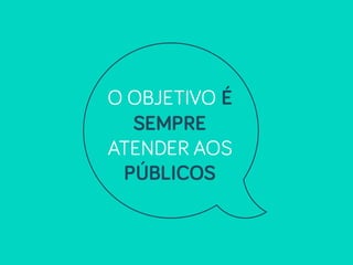 O OBJETIVO É
SEMPRE
ATENDER AOS
PÚBLICOS
 