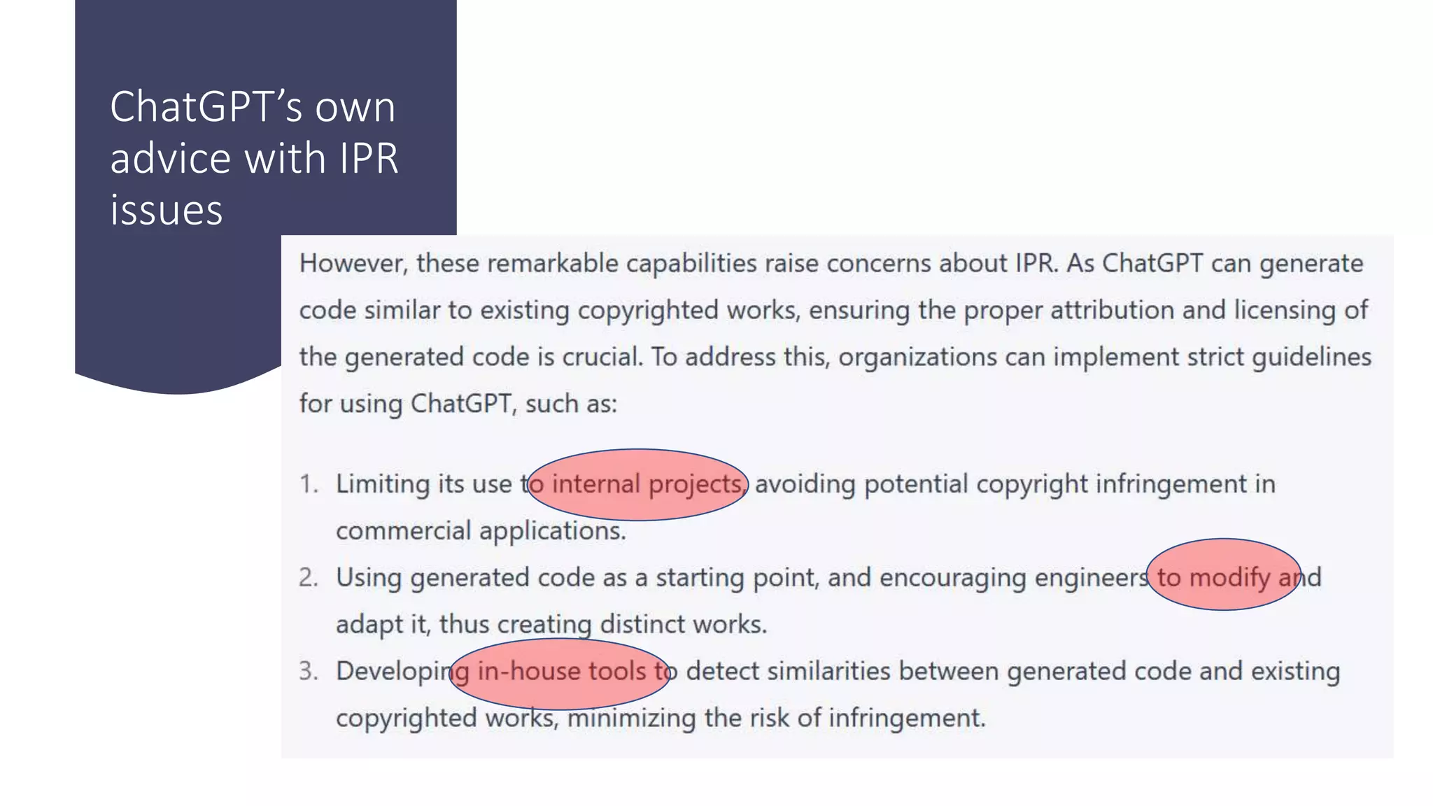 ChatGPT’s own advice with IPR issues 