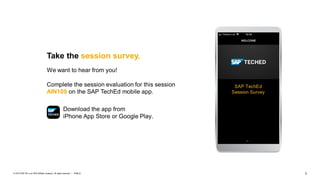 3
PUBLIC
© 2019 SAP SE or an SAP affiliate company. All rights reserved. ǀ
Download the app from
iPhone App Store or Google Play.
Take the session survey.
We want to hear from you!
Complete the session evaluation for this session
AIN109 on the SAP TechEd mobile app.
 
