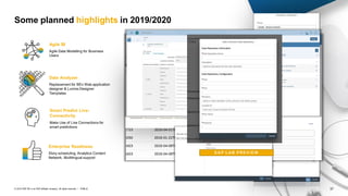 37
PUBLIC
© 2019 SAP SE or an SAP affiliate company. All rights reserved. ǀ
Agile Data Modelling for Business
Users
Agile BI
Some planned highlights in 2019/2020
Replacement for BEx Web application
designer & Lumira Designer
Templates
Data Analyzer
More Deep embedded Cloud
Scenarios like SuccessFactors, S/4
HANA
Embedded Scenarios
Make Use of Live Connections for
smart predictions
Smart Predict Live-
Connectivity
Story scheduling, Analytics Content
Network, Multilingual support
Enterprise Readiness
Data Point commenting on analytical &
live models
Commenting everywhere
Analytics Catalog, Universe, WebI-
Connectivity, Analysis for Office
Focus on Hybrid Scenarios
SAP LAB PREVIEW
 