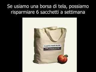 Se usiamo una borsa di tela, possiamo risparmiare 6 sacchetti a settimana 